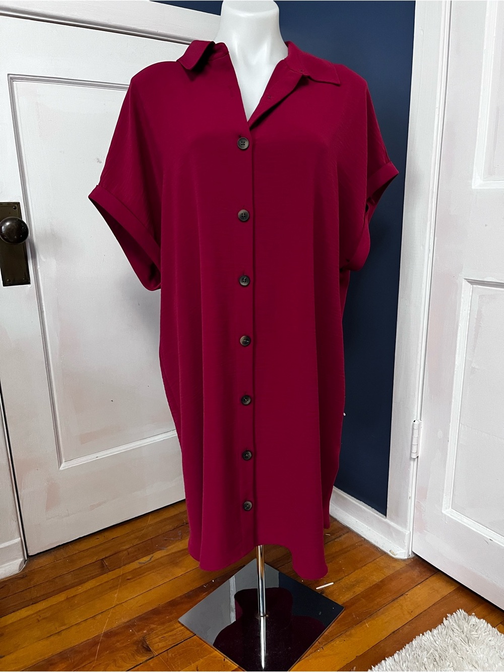 Reitmans Button-Front Shirt Dress in Deep Berry